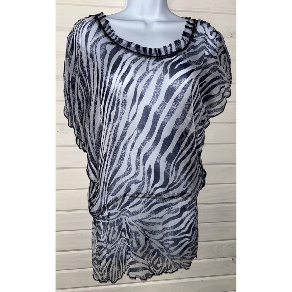 Alberto Makali Sz MEDIUM Blue Zebra Tiger Wearable Art Pullover Caftan Tunic EUC